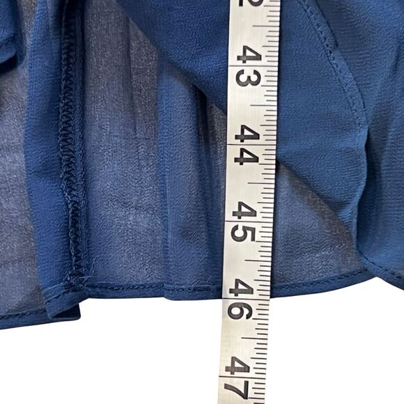 TS Conture Dress S Navy Blue Tea Length Embroidered Lace Bodice Chiffon Skirt - Picture 9 of 14